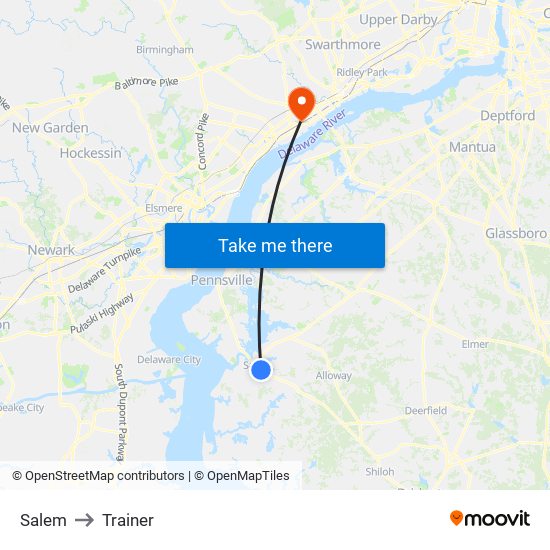 Salem to Trainer map