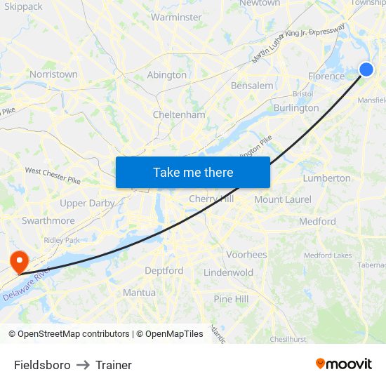 Fieldsboro to Trainer map
