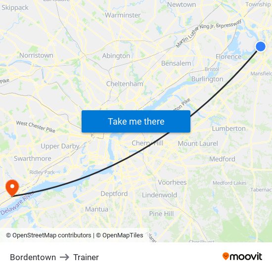 Bordentown to Trainer map