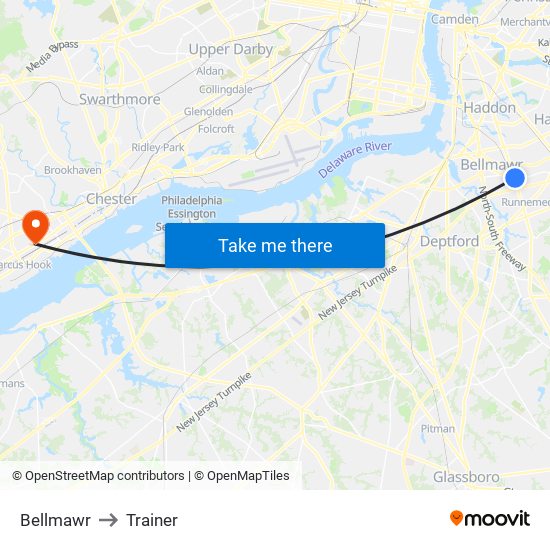 Bellmawr to Trainer map