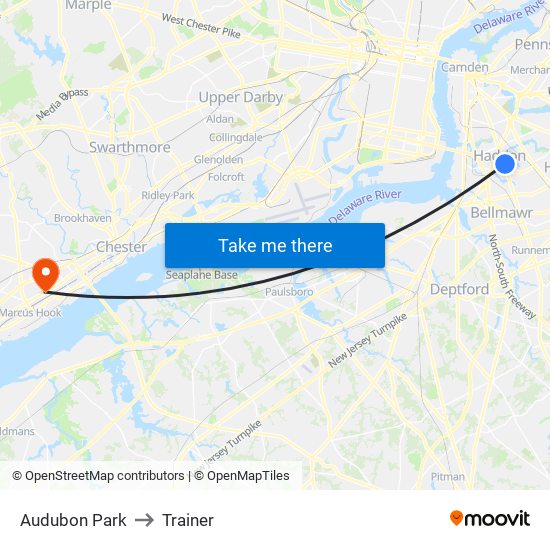 Audubon Park to Trainer map