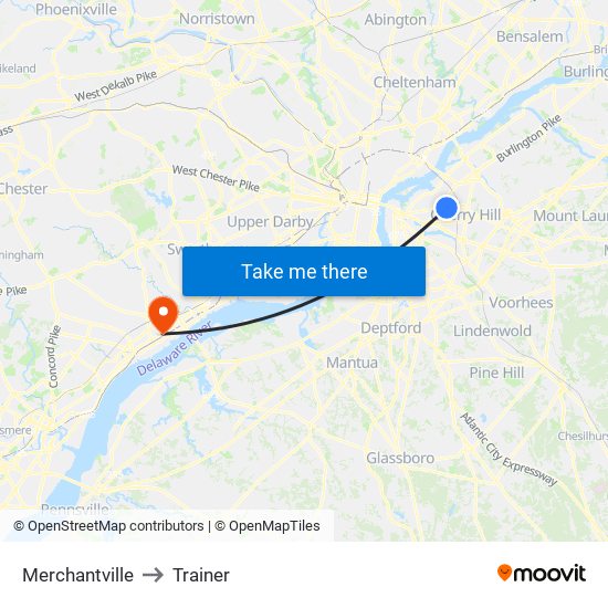 Merchantville to Trainer map