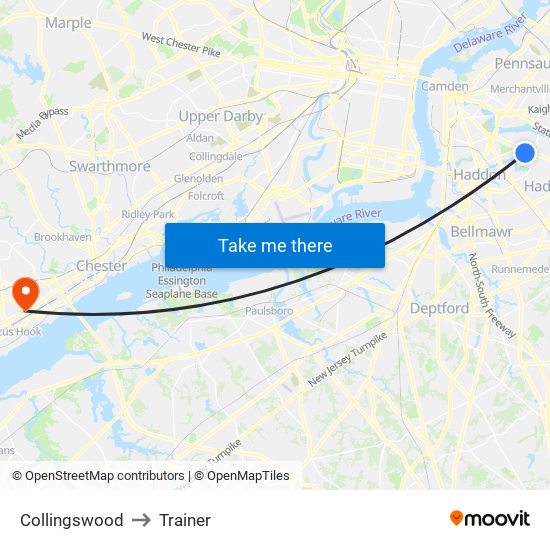 Collingswood to Trainer map