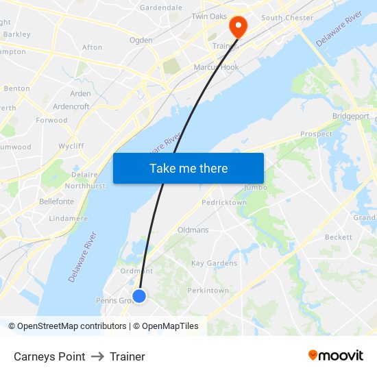 Carneys Point to Trainer map
