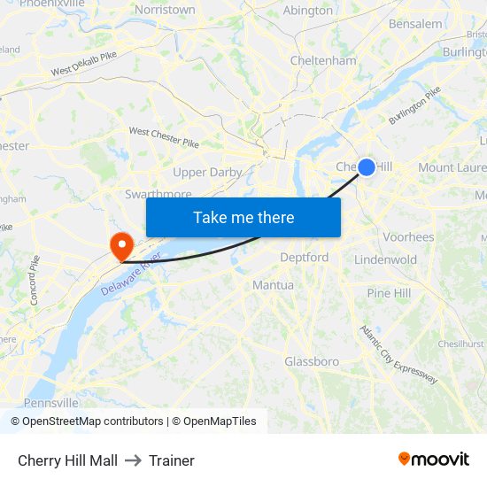 Cherry Hill Mall to Trainer map