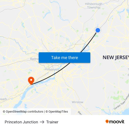 Princeton Junction to Trainer map