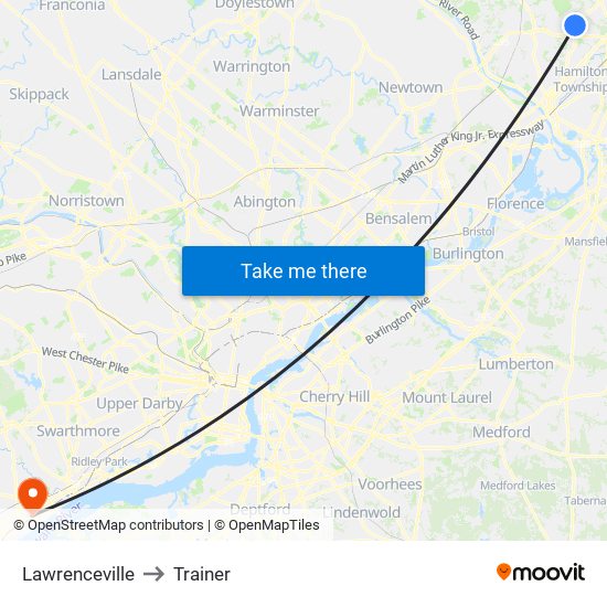 Lawrenceville to Trainer map