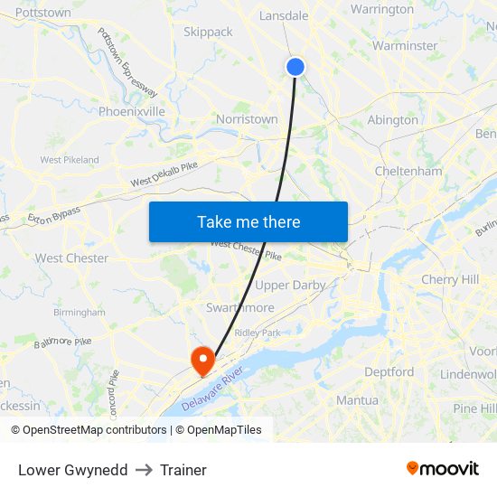 Lower Gwynedd to Trainer map