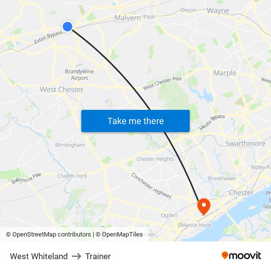 West Whiteland to Trainer map