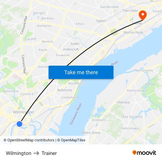 Wilmington to Trainer map