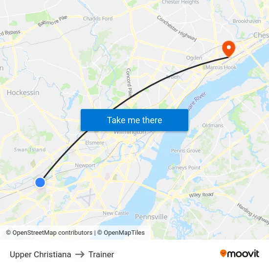 Upper Christiana to Trainer map