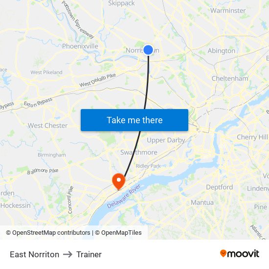 East Norriton to Trainer map