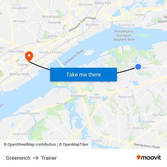 Greenwich to Trainer map