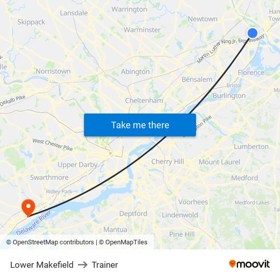 Lower Makefield to Trainer map
