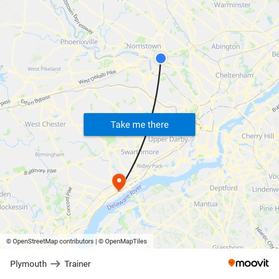Plymouth to Trainer map