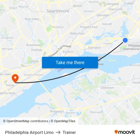 Philadelphia Airport Limo to Trainer map