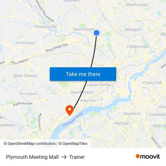 Plymouth Meeting Mall to Trainer map