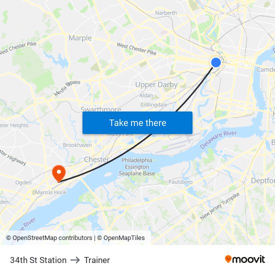 34th St Station to Trainer map