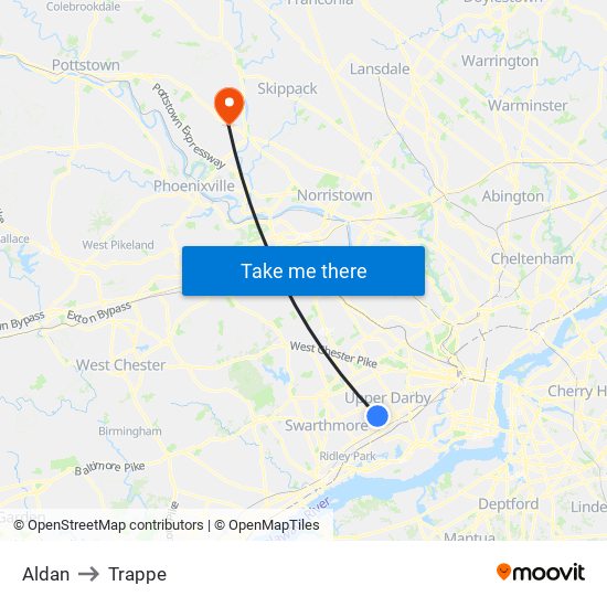 Aldan to Trappe map