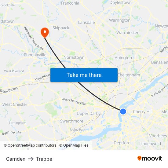 Camden to Trappe map