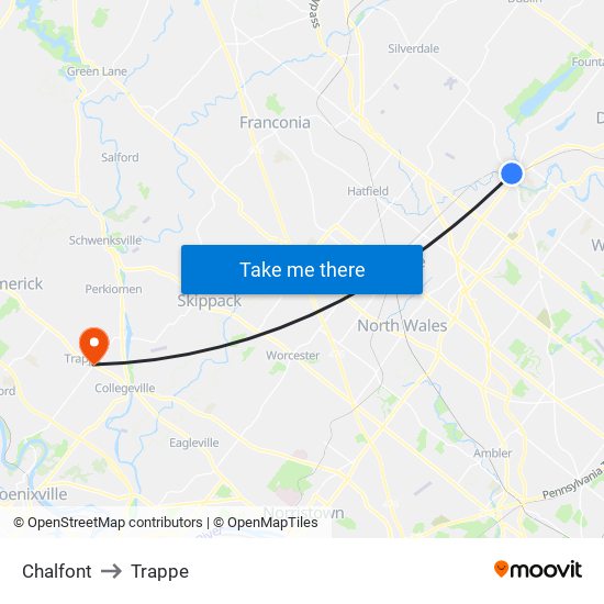 Chalfont to Trappe map