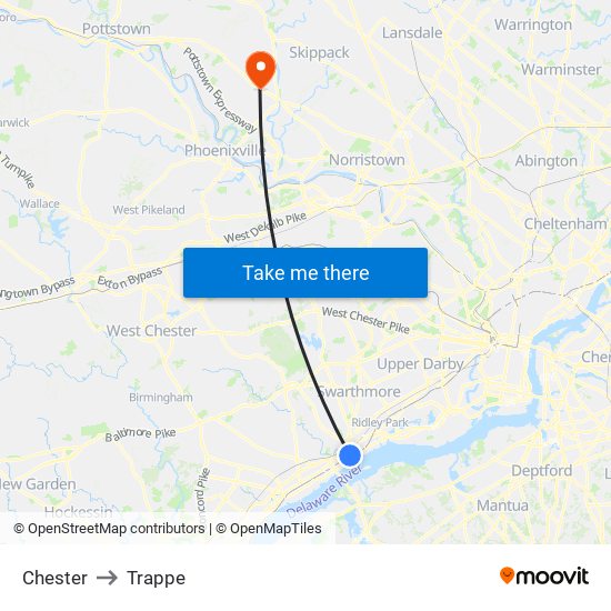 Chester to Trappe map