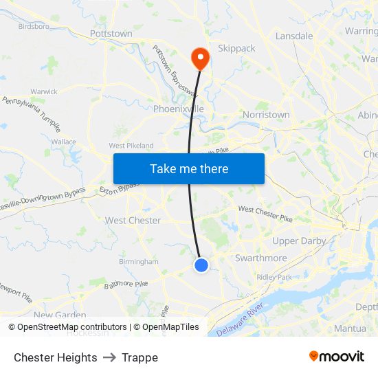 Chester Heights to Trappe map