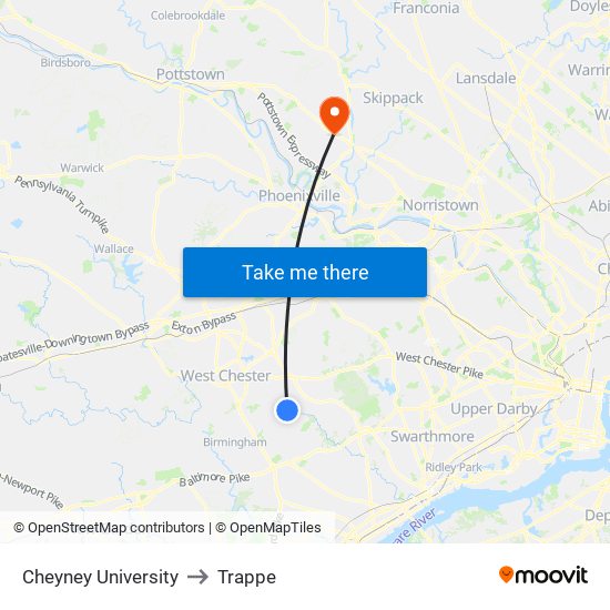 Cheyney University to Trappe map