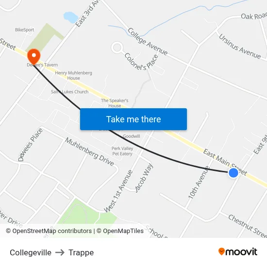 Collegeville to Trappe map