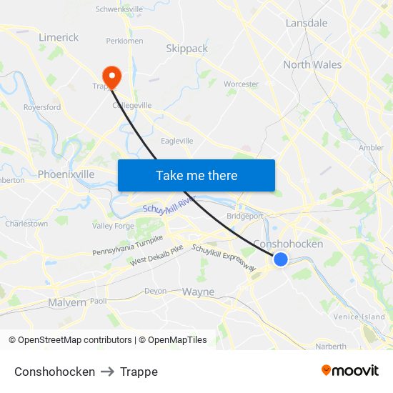 Conshohocken to Trappe map