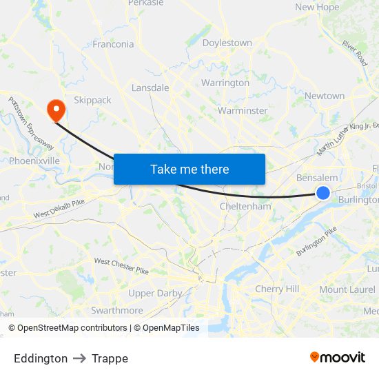 Eddington to Trappe map