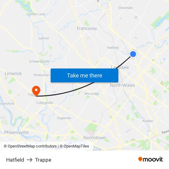 Hatfield to Trappe map