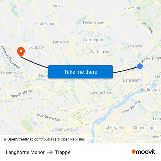 Langhorne Manor to Trappe map