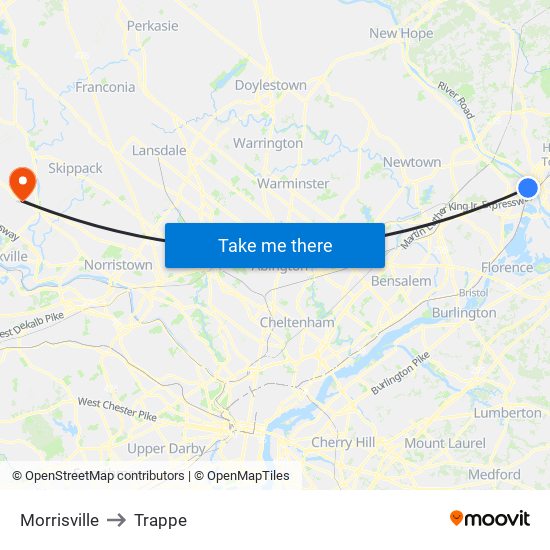 Morrisville to Trappe map