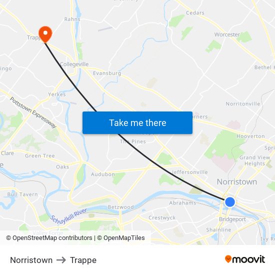 Norristown to Trappe map