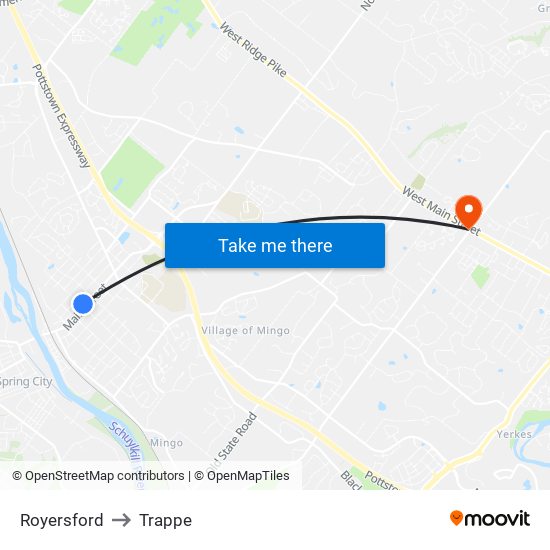 Royersford to Trappe map
