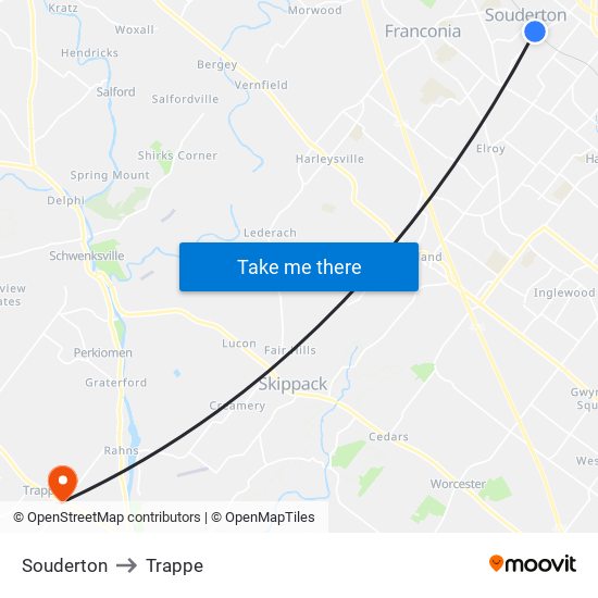 Souderton to Trappe map