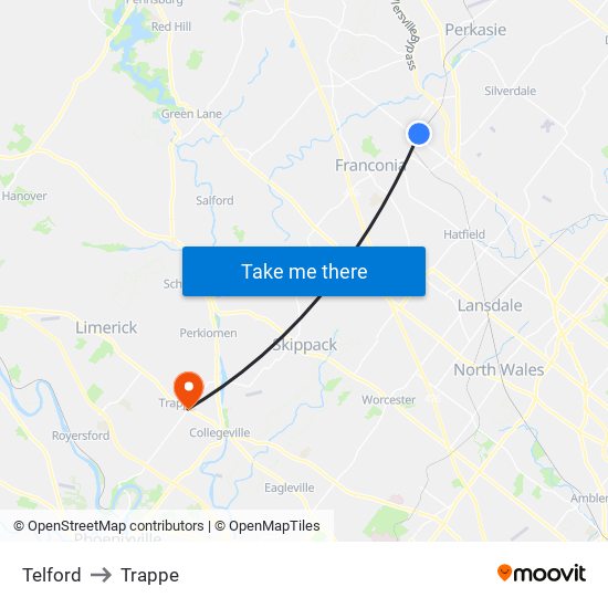 Telford to Trappe map