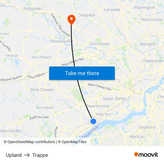 Upland to Trappe map