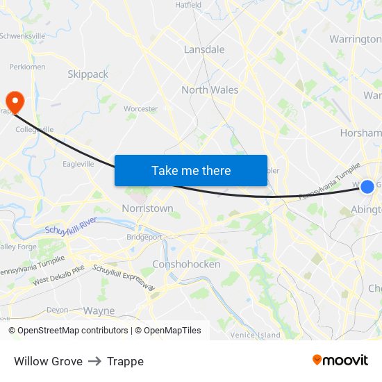 Willow Grove to Trappe map