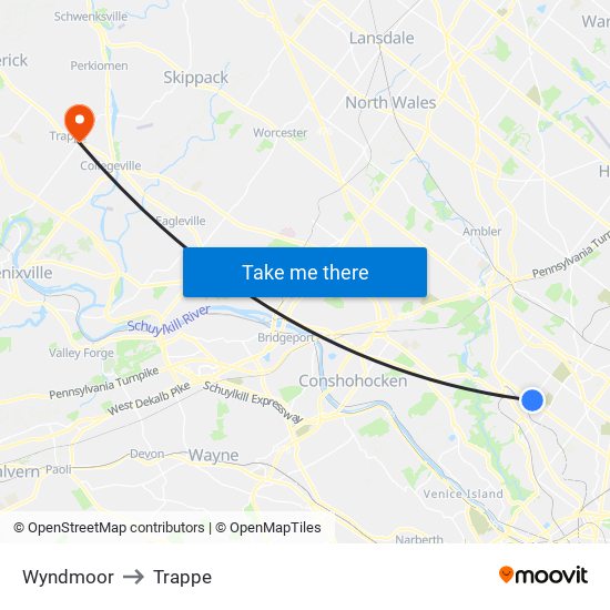 Wyndmoor to Trappe map