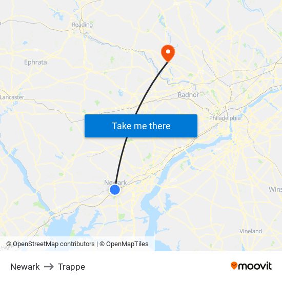 Newark to Trappe map