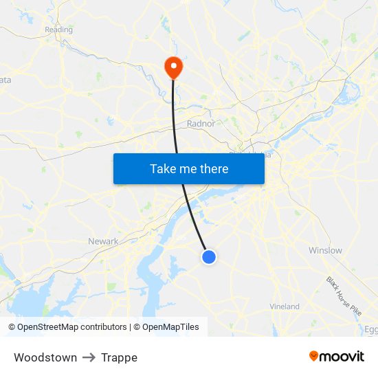 Woodstown to Trappe map
