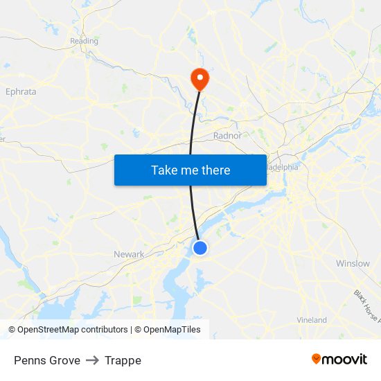 Penns Grove to Trappe map