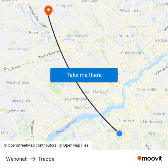 Wenonah to Trappe map