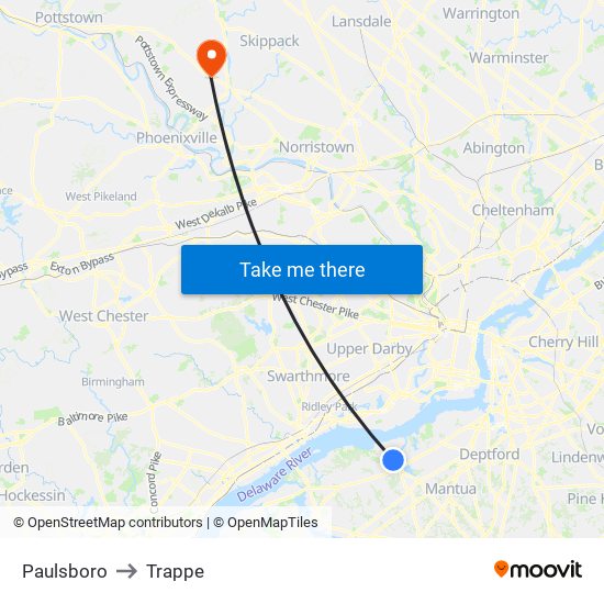 Paulsboro to Trappe map