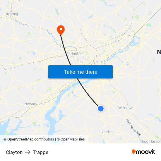 Clayton to Trappe map
