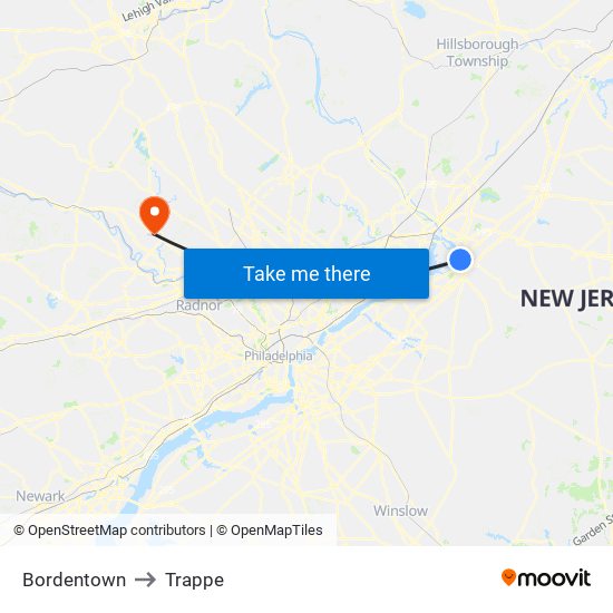 Bordentown to Trappe map