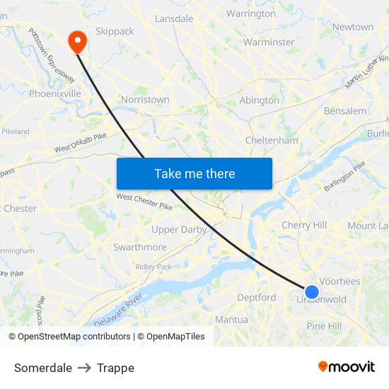 Somerdale to Trappe map