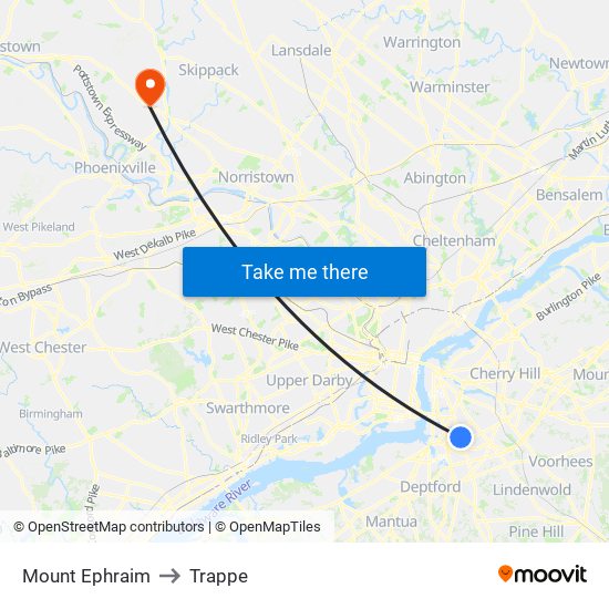 Mount Ephraim to Trappe map